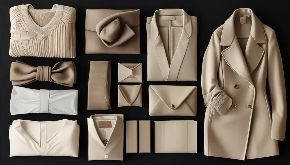 Elegant luxury clothing pieces neatly arranged