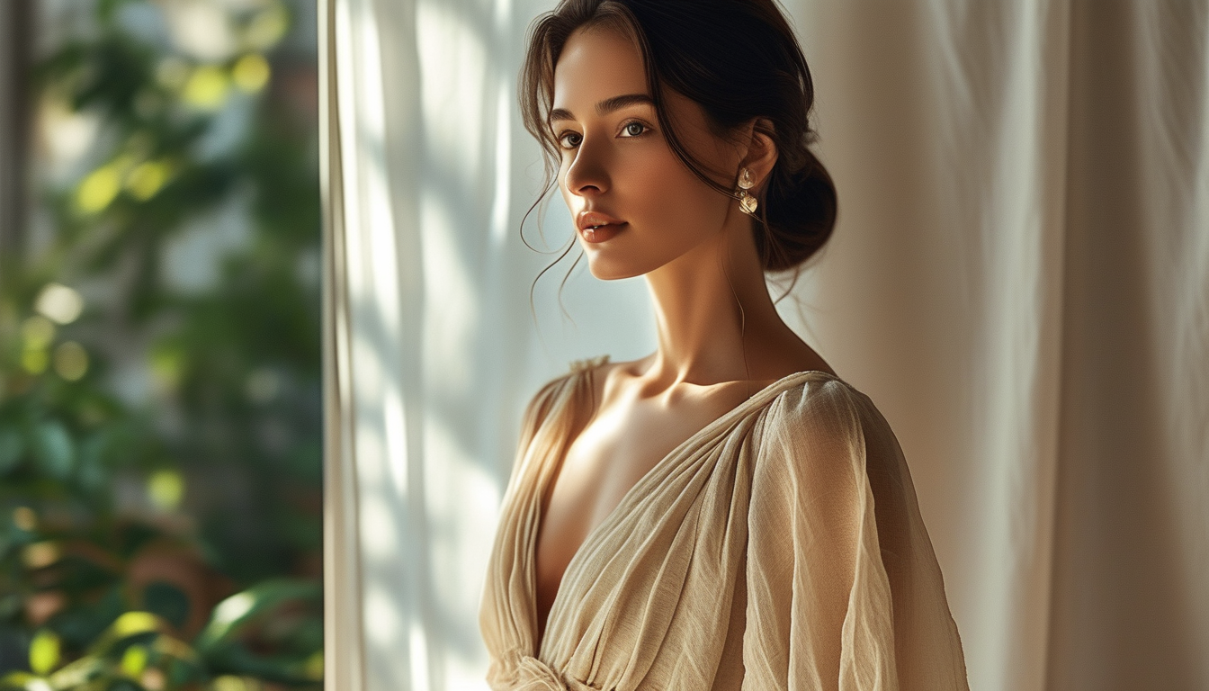 Woman in a flowing linen summer dress